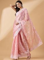 Tissue Slub Peach Party Wear Sequence Work Saree